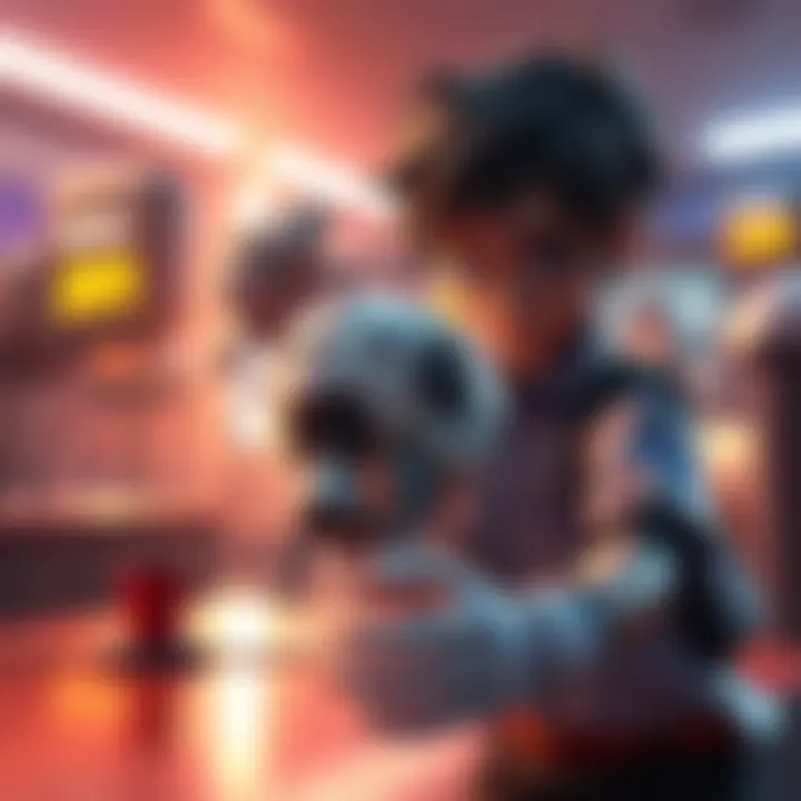 A character named Ezra skillfully compresses various robots into a ball, demonstrating creativity and problem-solving in a colorful scene.