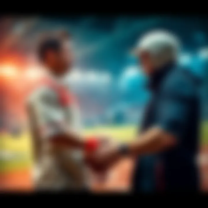 Two competitors shaking hands in a sports setting, symbolizing ethics and sportsmanship.