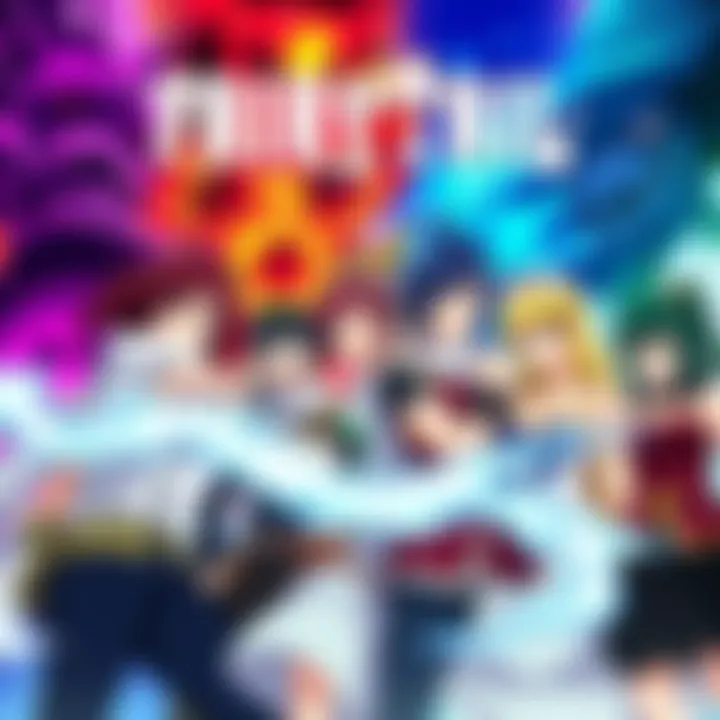Main characters from Fairy Tail showcasing their strong bonds and team spirit in a colorful scene