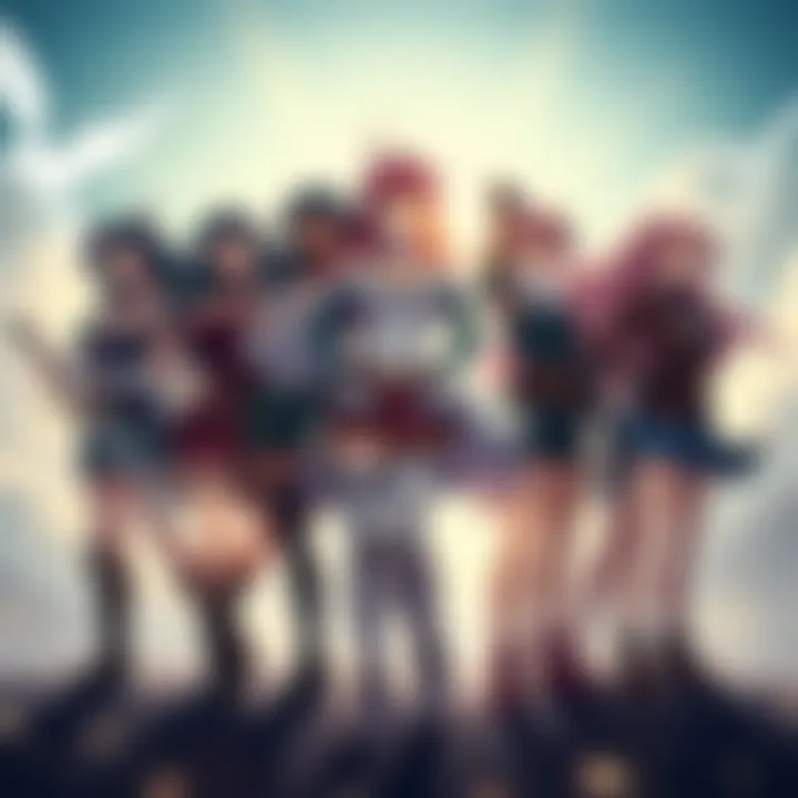 A group of strong women from the Fairy Tail guild showcasing their unique strengths and characteristics, standing confidently together.