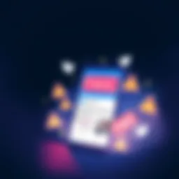 An illustration showing a smartphone displaying fake tweets with warning signs around it, showcasing misinformation.