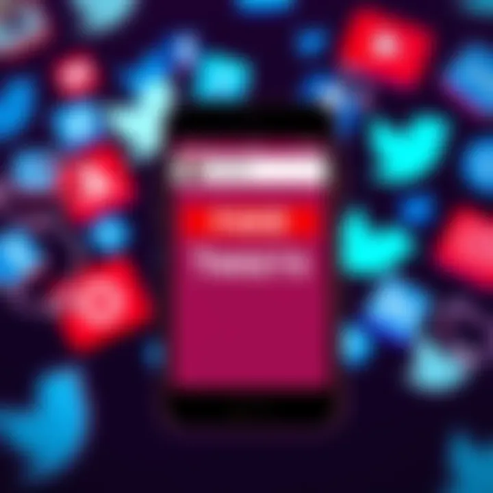 A smartphone displaying a fake tweet with a red warning sign, surrounded by social media icons.