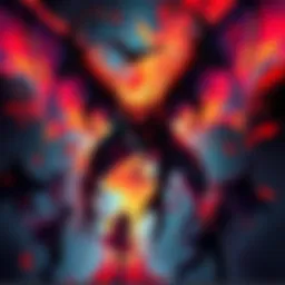 A striking artwork called 'Falling Devil' showing dynamic colors and expressive forms, created by a local artist.