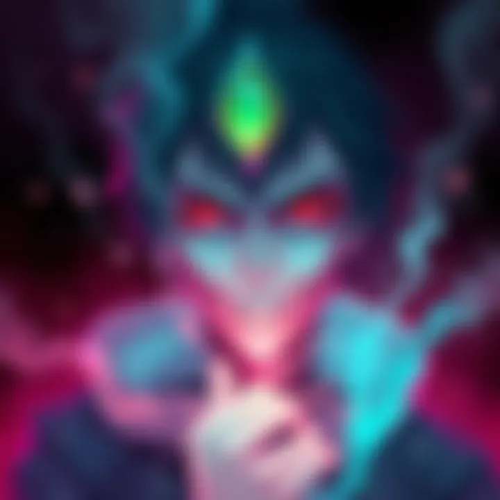 Illustration of the character Fami, depicted with a mysterious aura, suggesting a connection to death without direct labeling.