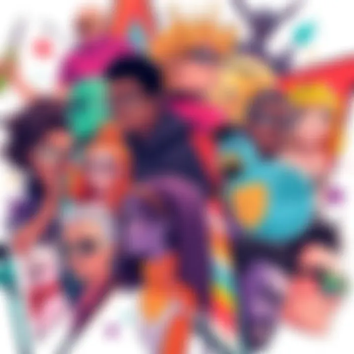 A vibrant fami sketch showcasing diverse characters and unique styles in a colorful composition