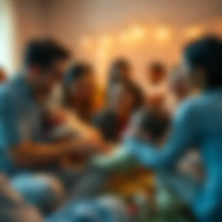 A joyful gathering of families with newborns, showcasing happiness and community support during a baby boom