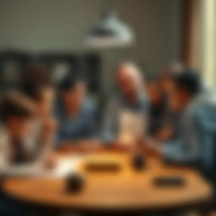 A family gathered around a table, with shocked expressions as they read the paternity test results. Emotional reactions fill the room, revealing surprise and confusion.