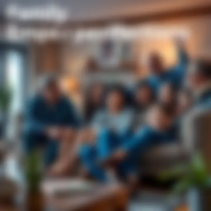A diverse family gathered in a cozy living room, smiling and enjoying their time together, reflecting real-life dynamics and diversity.