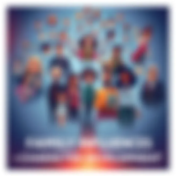 Illustration showing a diverse family tree with characters and their relationships, highlighting how family shapes their identities and stories.