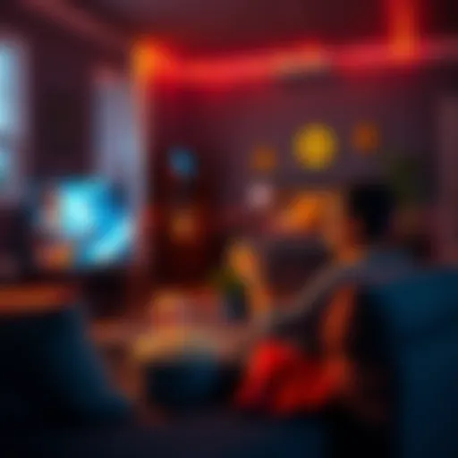 A person sitting on a couch with popcorn and drinks, excited to watch Evil Eye on a TV in a cozy living room