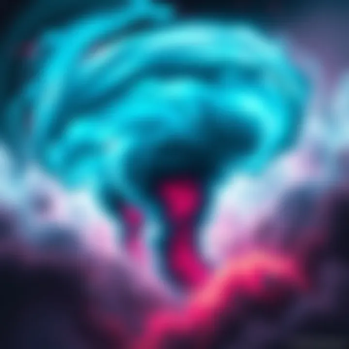 A vibrant fan animation showcasing a powerful triple tornado with swirling winds and dynamic colors, illustrating the energy and creativity of the fan community.