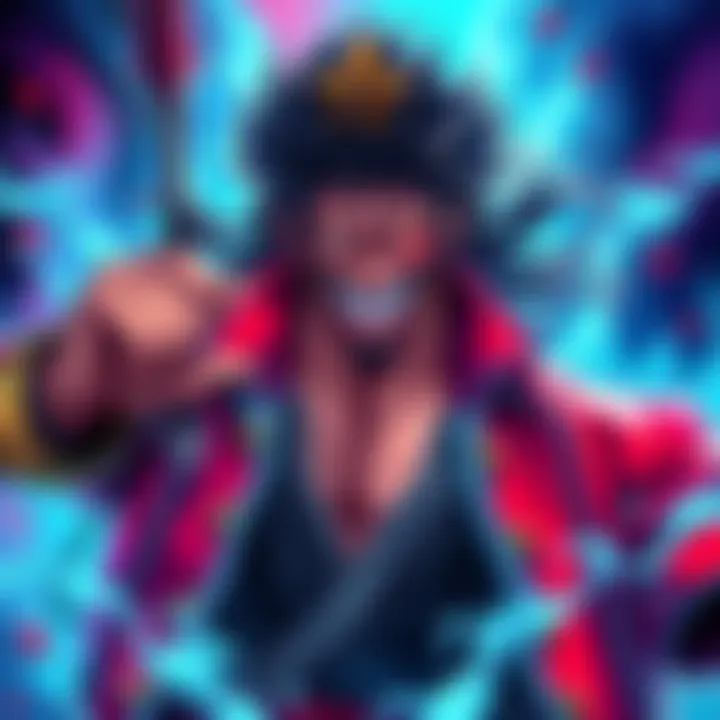 A colorful fan art illustration of Akainu showcasing his character traits and expressions.