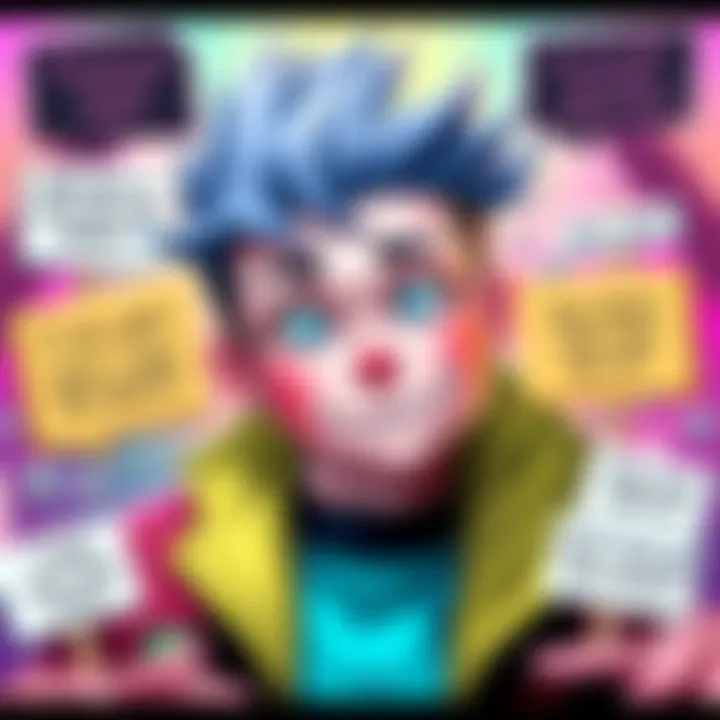 A colorful fan art depicting a character from Brian Psycho 100 with a playful expression, surrounded by popular TikTok elements and corny quotes.