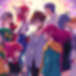 Colorful fan art showcasing various characters from Hoshino's series in non-canon pairings, depicting creative interpretations by fans.