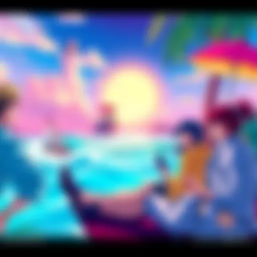 Colorful illustration showcasing characters from Saiki K in a vibrant Lost In Paradise scene