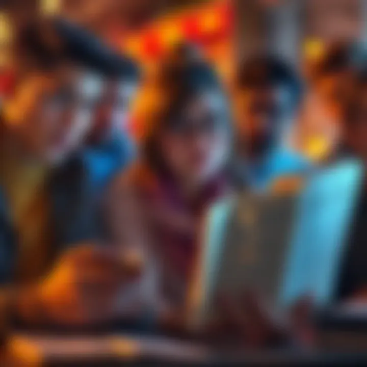 A group of fans expressing concern while reading a book with visible plot holes highlighted