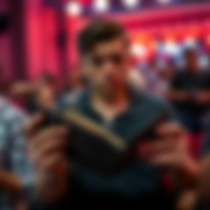 Fan holding empty wallet A sad fan holding an empty wallet, looking disappointed and worried about losing money to a scam while trying to buy concert tickets and merchandise.