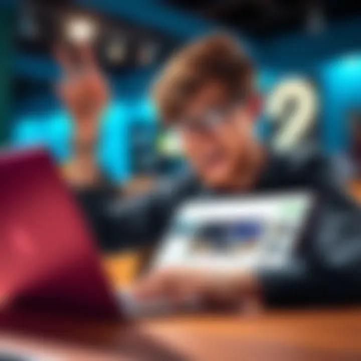 A joyful fan looking at a laptop screen with Case Closed details on display, showing excitement over new findings.
