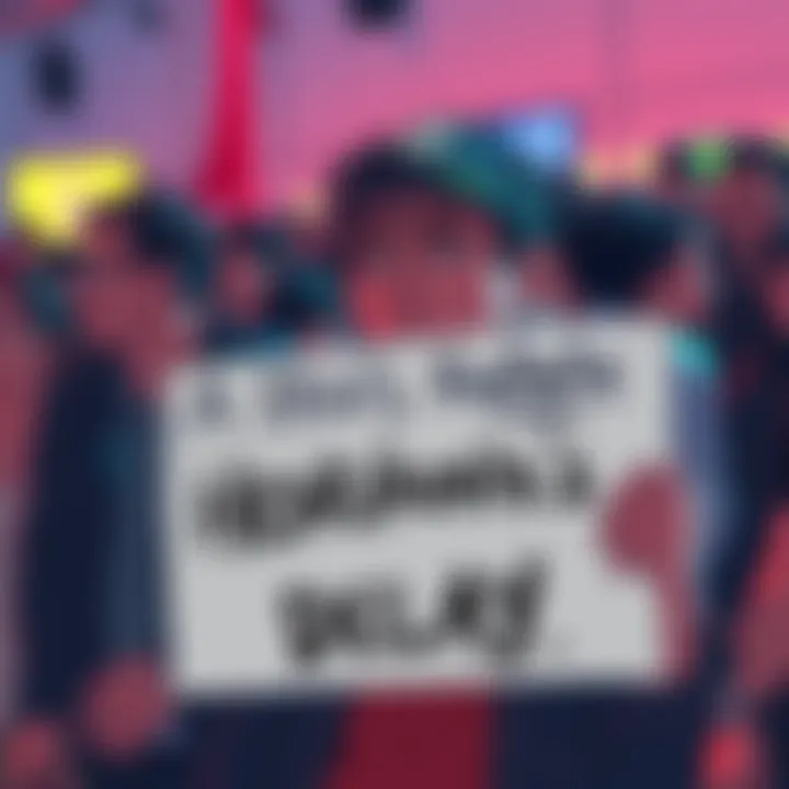 A disappointed fan holding a sign about delays in content from Horikoshi at a forum gathering
