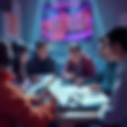 A group of fans discussing voice acting in Hololive fan games with notes and sketches around them