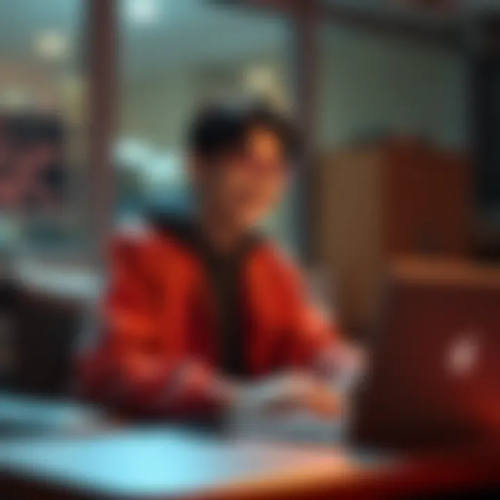 A devoted fan sits with a laptop, smiling while crafting memes and discussing JJK and CSM on forums.