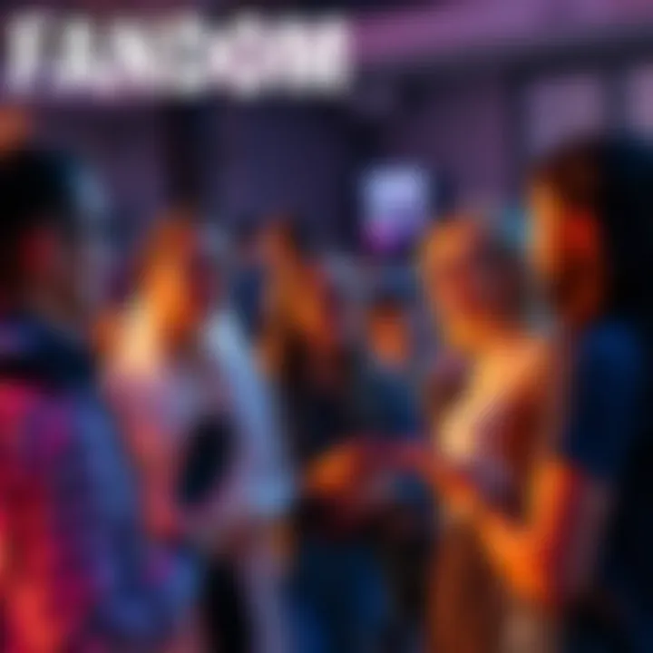 A diverse group of fandom members engaging in discussions and sharing emotions at a community event, showing their passion and connection.