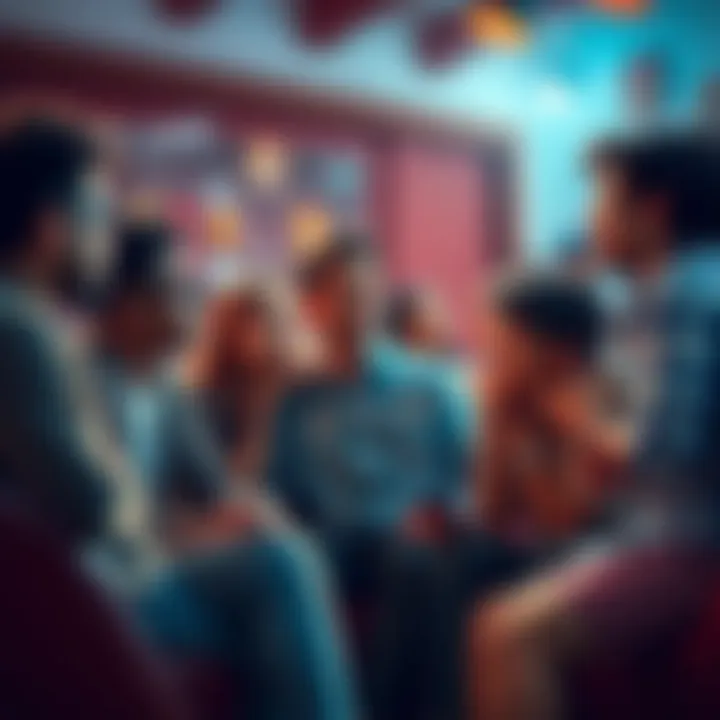 A diverse group of fans discussing their love for JJBA in a casual setting, with one person expressing concerns about acceptance in fandom.