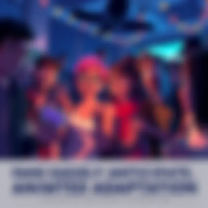 A group of excited fans discussing an animated adaptation, showing their enthusiasm and anticipation