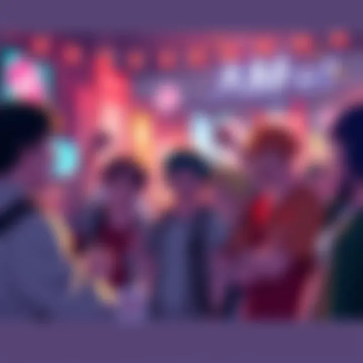 Fans Celebrating Kagurabachi A lively group of fans discussing and enjoying the action-packed scenes from Kagurabachi, showing excitement and engagement with the series.