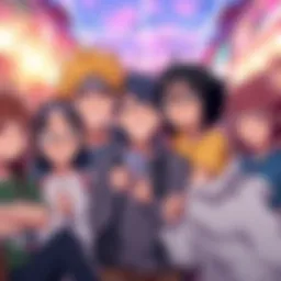 Fans debating anime endings A group of anime fans discussing the endings of CSM and AOT with animated expressions and mixed emotions