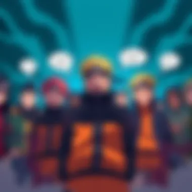 A group of fans discussing whether Boruto is part of the Naruto universe, with passionate expressions and speech bubbles showing different opinions.