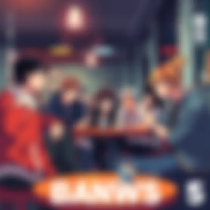 Group of manga fans sharing their thoughts about 20th Century Boys at a cafe