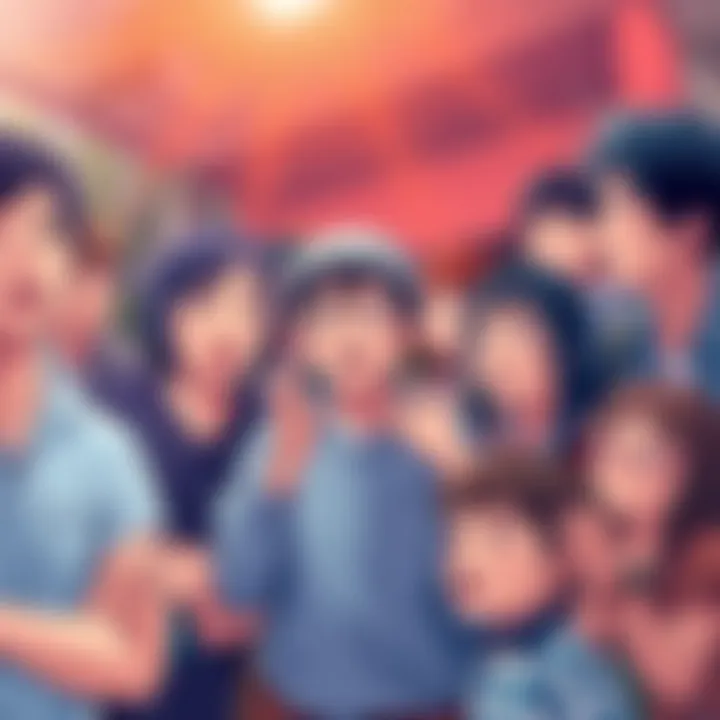 Fans Discuss Gege's Choices A group of fans engaging in a heated discussion about Gege's recent decisions regarding Megumi, showing various expressions of surprise, confusion, and excitement.