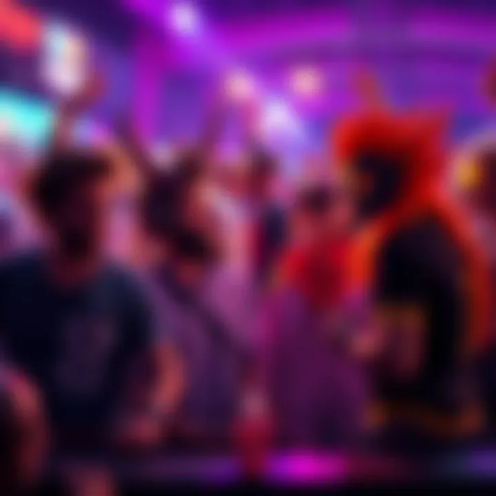 A group of fans passionately discussing their favorite form reveals from the series, with excitement and energy in the air.