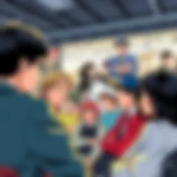 A group of manga fans expressing their opinions about redraws, featuring comic panels and discussions in the background.