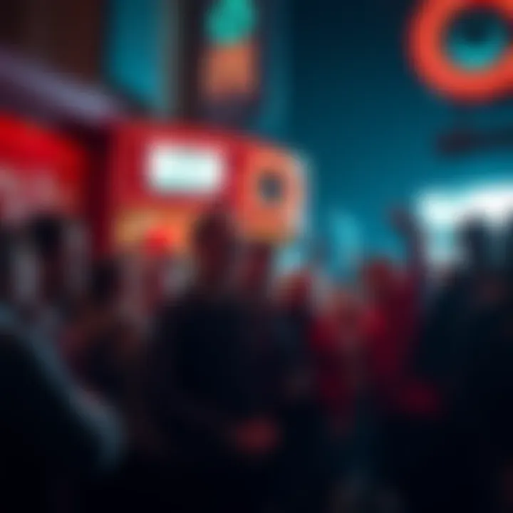 Group of excited fans gathered outside a theater, ready to watch the Evil Eye movie.