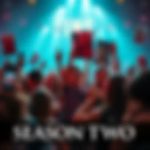 Fans celebrating and eagerly discussing the return of their favorite series with posters and merchandise