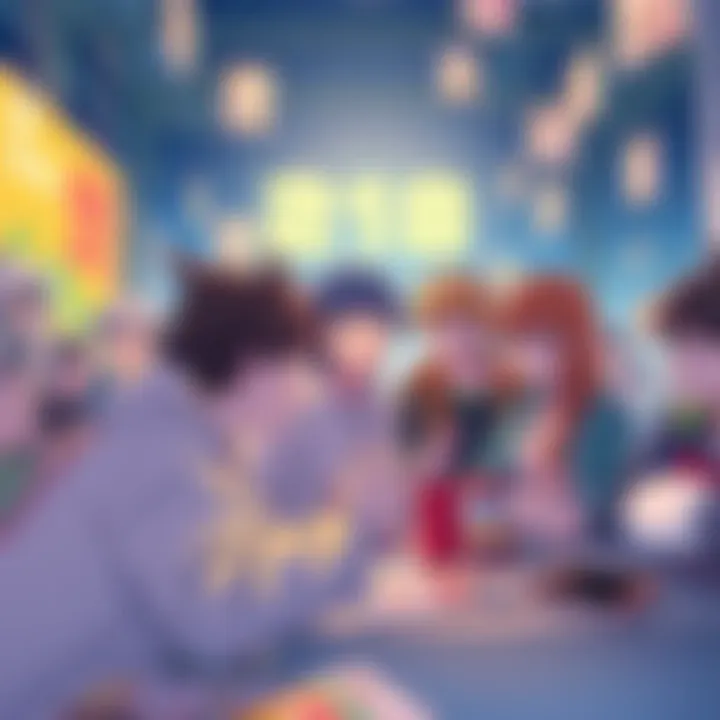 A group of fans discussing theories and excitement for Chapter 11 of Machino-san, with manga pages and artwork around them.