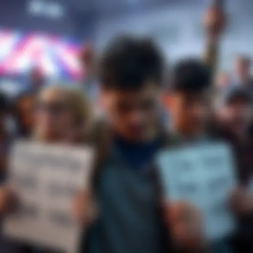 Group of fans showing frustration over staged episode releases with angry expressions and holding signs