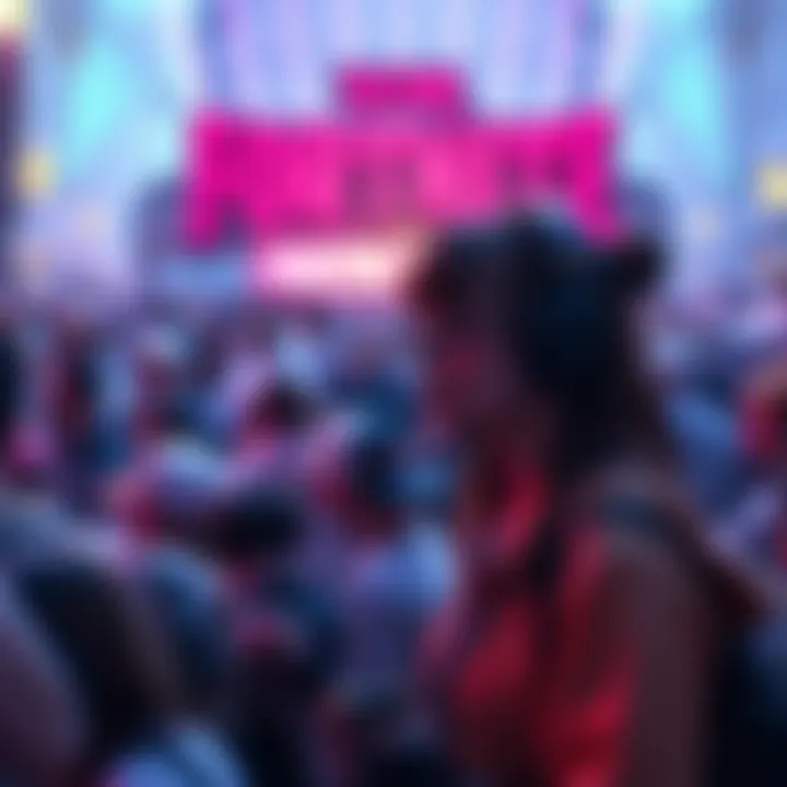 A large crowd of excited fans waiting in line to meet a character from a popular video game at an event