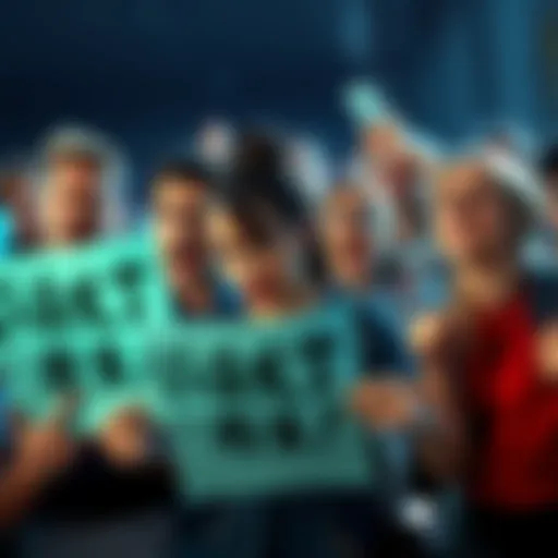 Group of fans expressing frustration over a confusing chapter with angry expressions and posters in hand.