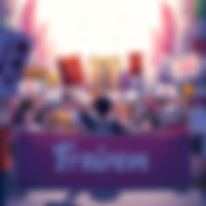 A diverse group of fans holding signs and banners, rallying to support the anime Frieren in a lively atmosphere, showcasing their passion and determination.