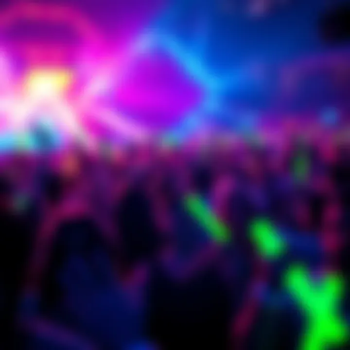A crowd of excited fans enjoying the All for One concert, waving glow sticks and singing along to the music.