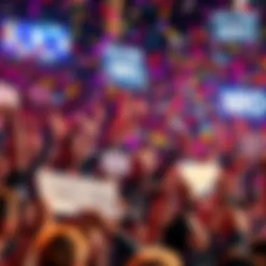 A large crowd of fans cheering and holding signs welcoming back Niko, with colorful confetti in the air
