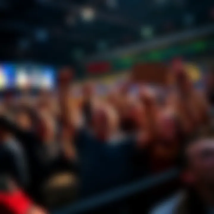 A crowd of excited fans cheering and holding signs after a major announcement