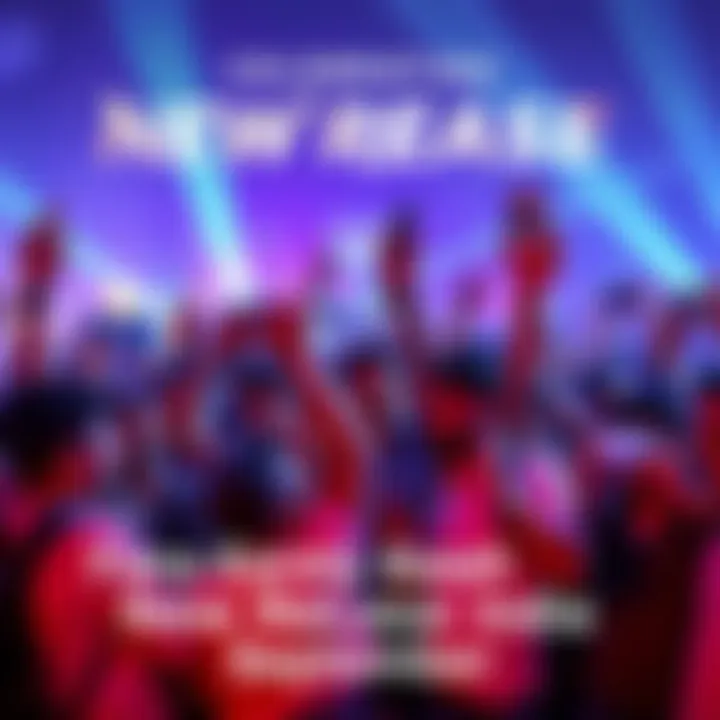 Group of fans excitedly discussing their anticipation for a new release in September, holding posters and using smartphones to share their thoughts online.