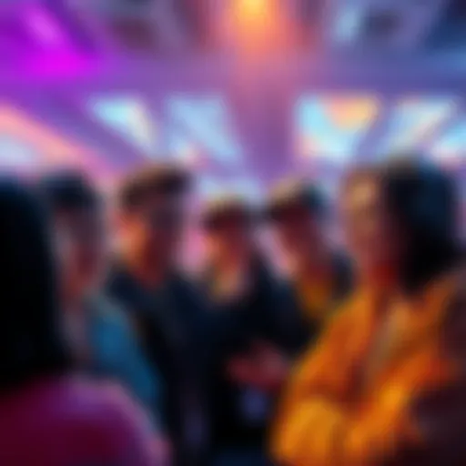 A group of fans sharing ideas and opinions about what the duo behind Modulo should do next, with expressions of excitement and curiosity on their faces.