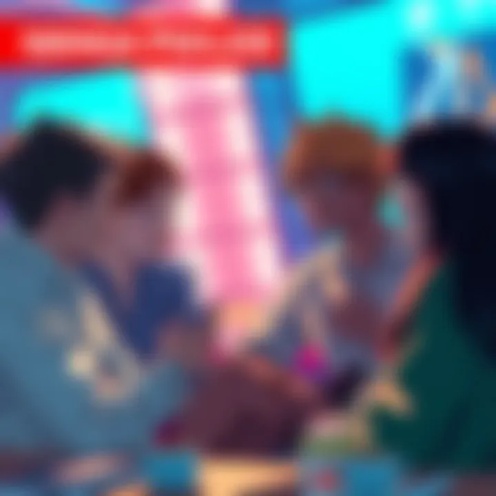 A group of fans sharing their favorite moments from a series and manga without spoilers, smiling and engaging in conversation.