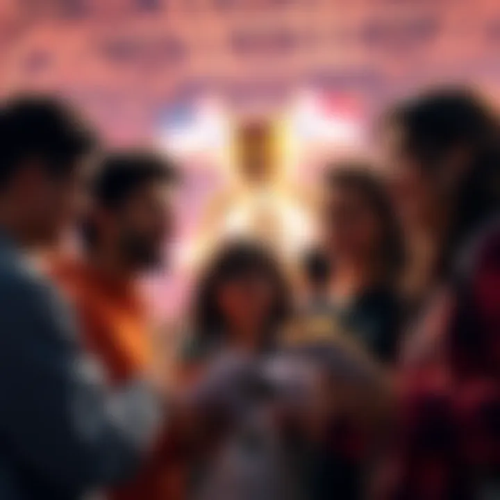 A group of fans discussing their predictions for the upcoming Volume 10, with excitement on their faces and notes in hand.