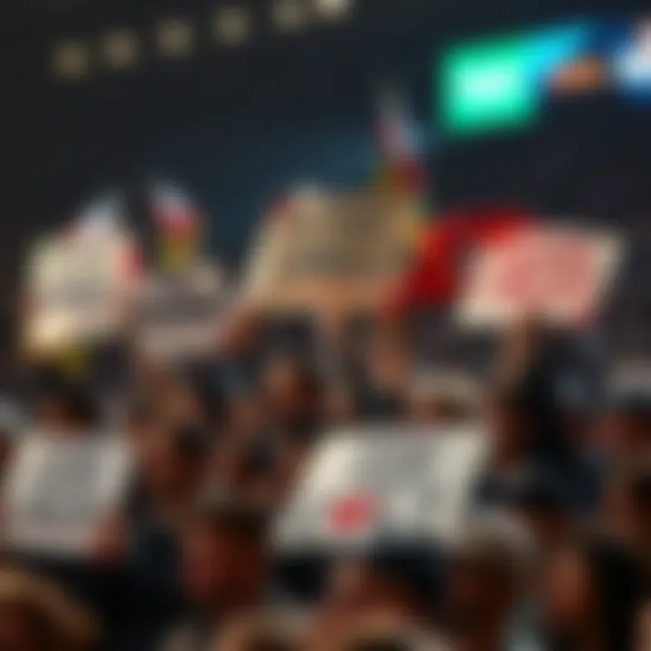 A crowd of fans holding signs expressing anger over Dodge cancelling fights in 2026, showing their frustration and loyalty to the sport.